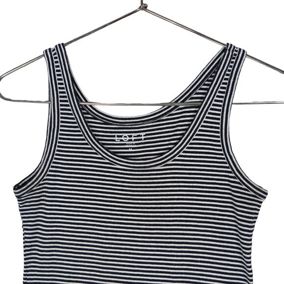 LOFT Camisole Tank Top Size Medium Black and White Horizontal Stripes - Picture 4 of 9